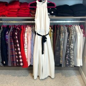 Zara white with black tie belt jumpsuit size S